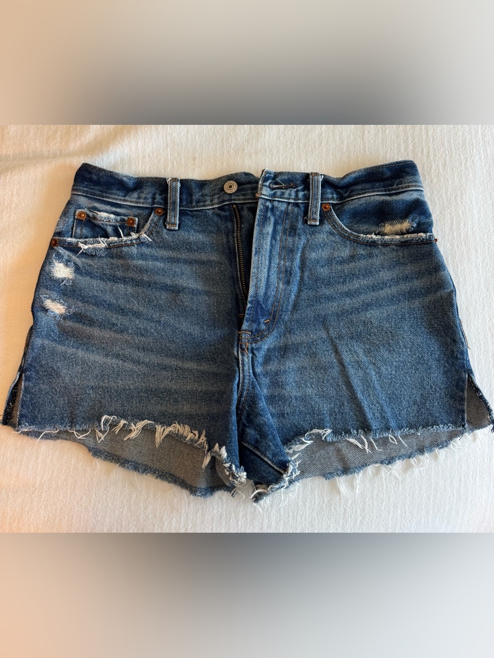 Abercrombie & Fitch Distressed Dark Blue Denim Cutoff Shorts